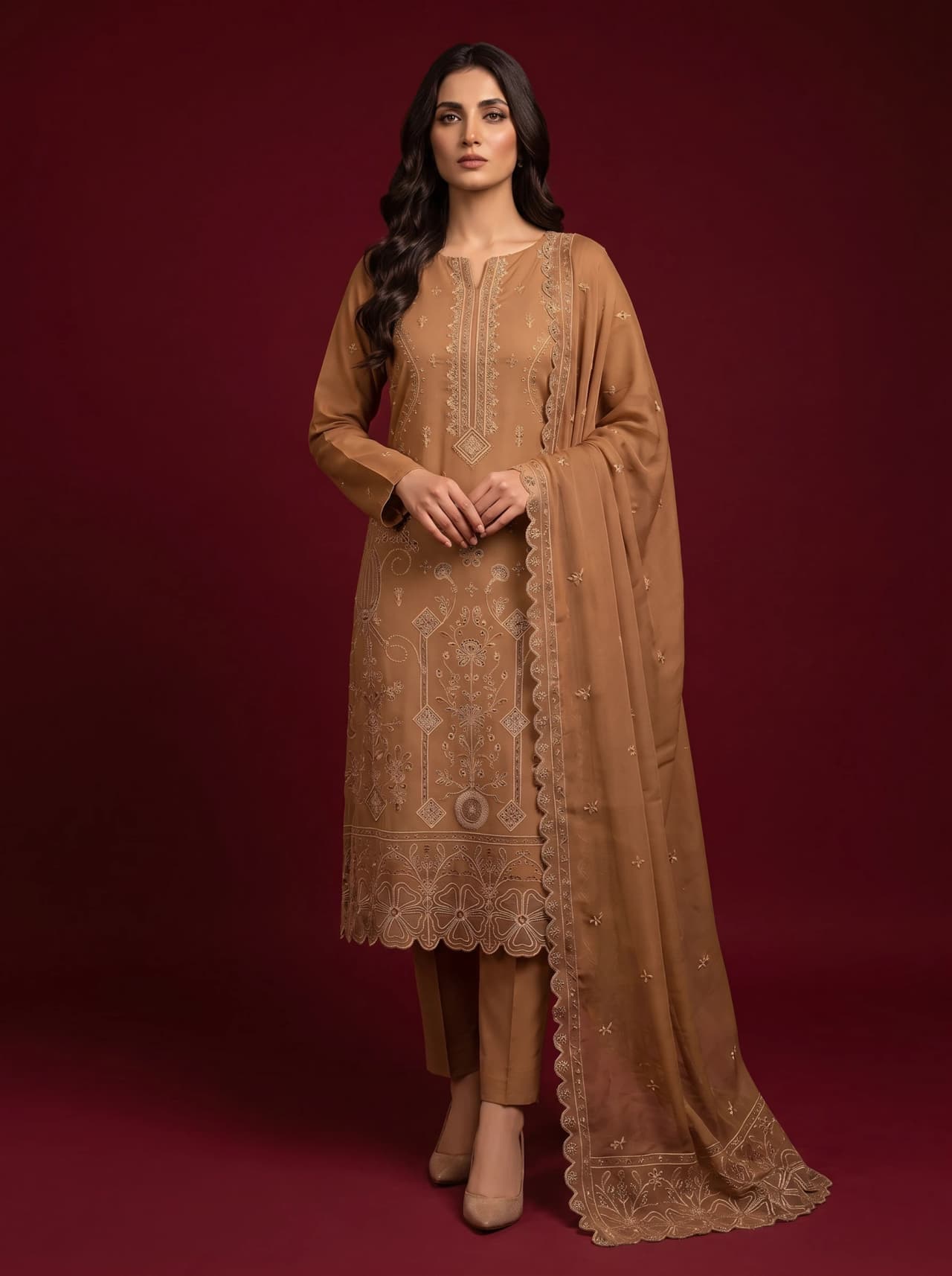 Delaya Premium Doria Embroidered 3-Piece Unstitched Suit | Article 200