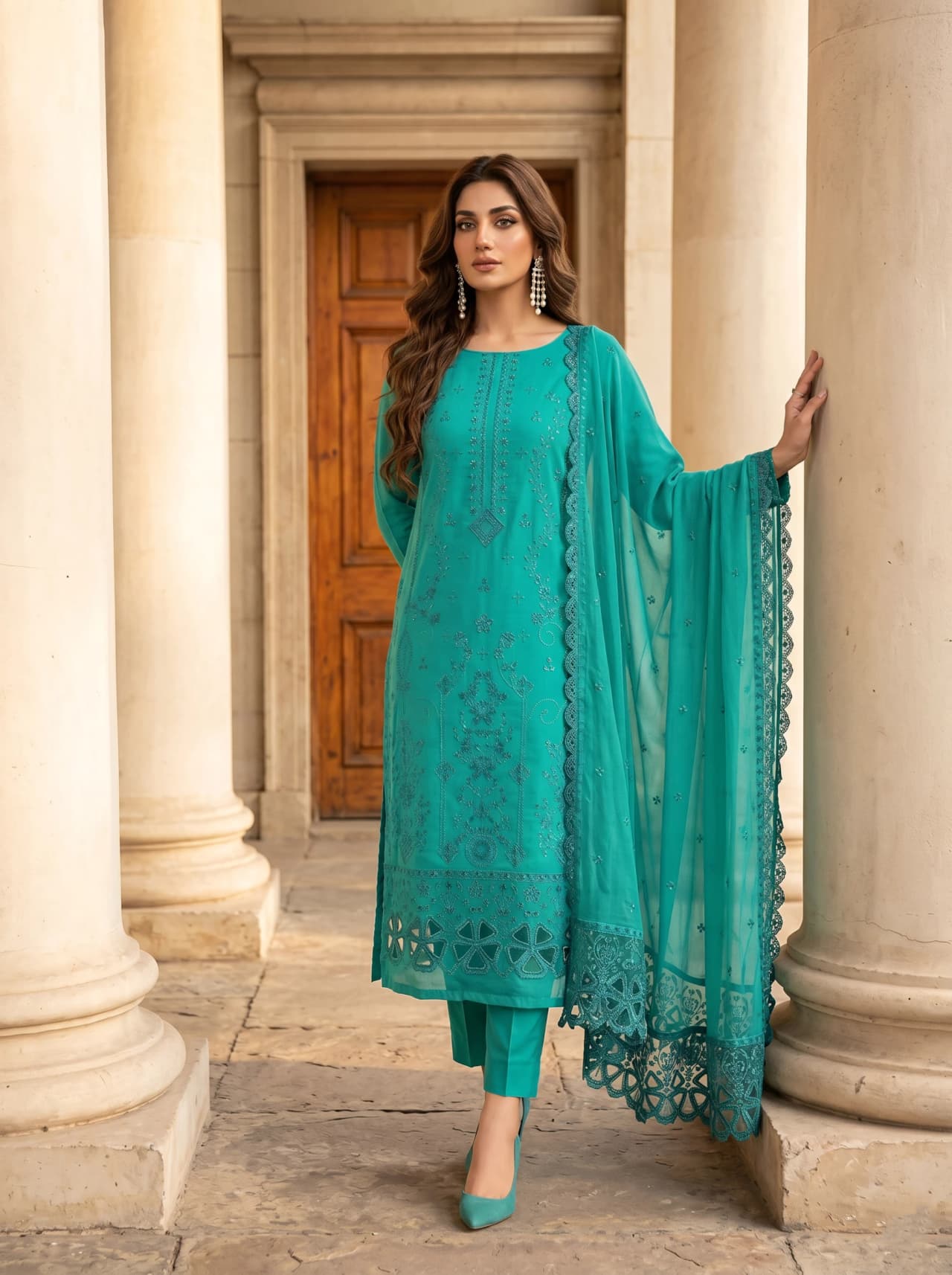 Delaya Premium Doria Embroidered 3-Piece Unstitched Suit | Article 200
