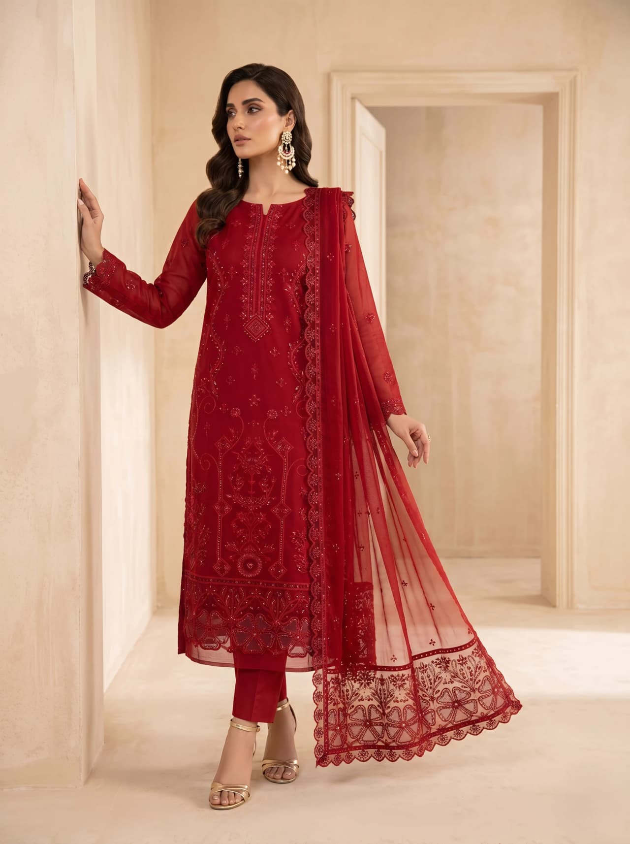Delaya Premium Doria Embroidered 3-Piece Unstitched Suit | Article 200