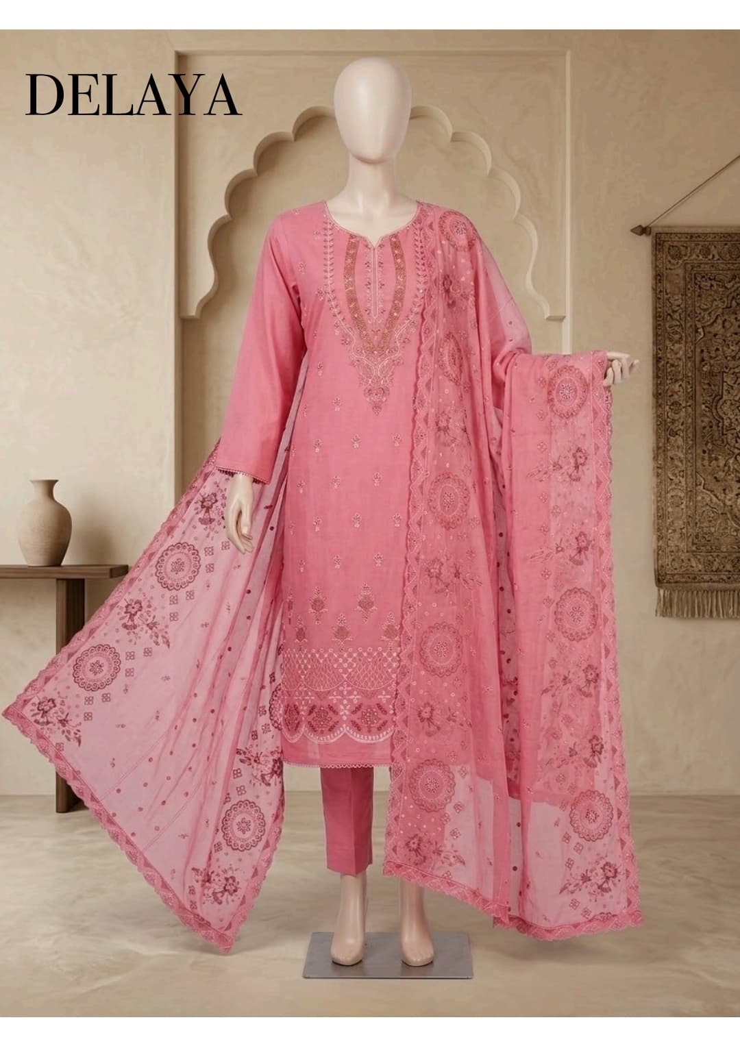 Delaya Viscose Embroidered 3P Suit