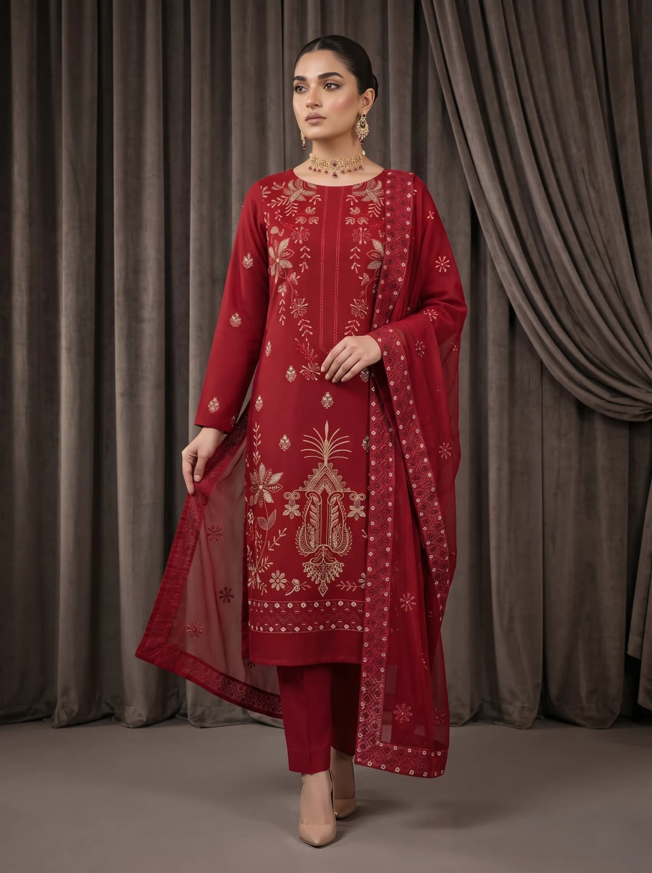 Delaya Delaya Nafees — Unstitched 3-Piece Embroidered Suit | Article 190