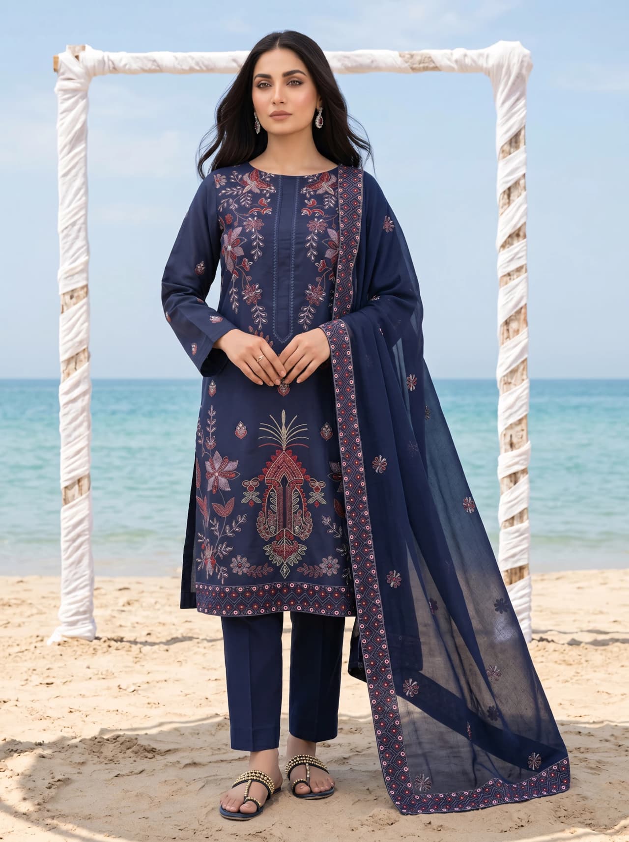 Delaya Delaya Nafees — Unstitched 3-Piece Embroidered Suit | Article 190